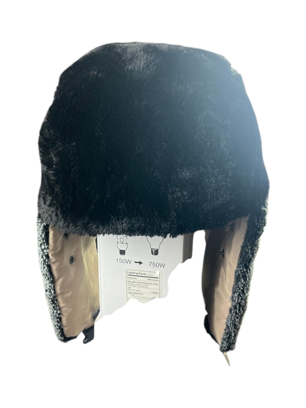 Black Faux Fur Trapper Hat Winter Ear Flap Adjustable Chin Strap